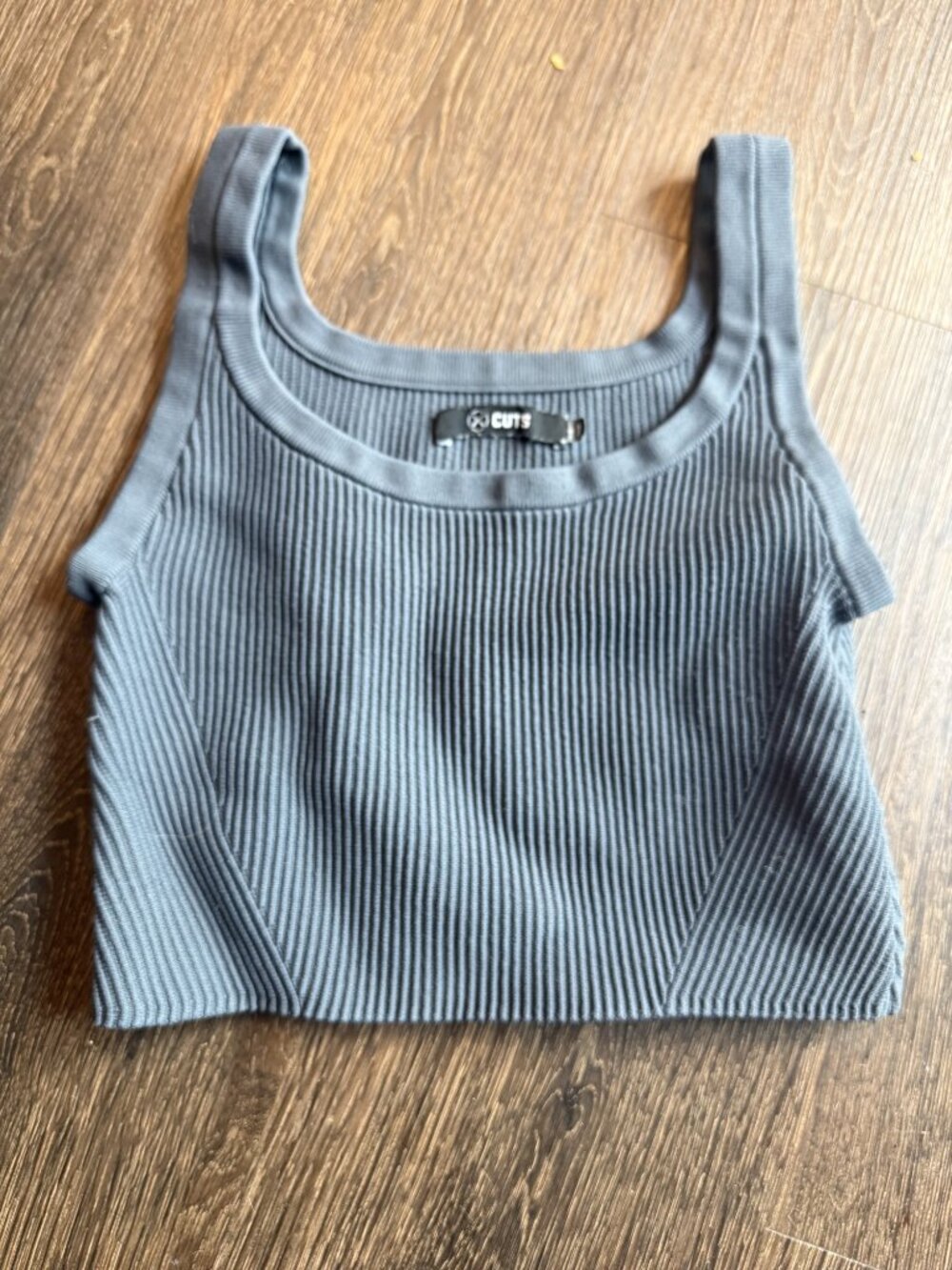 Cuts Clothing Ribbed Square Neck Crop Tank Blue S